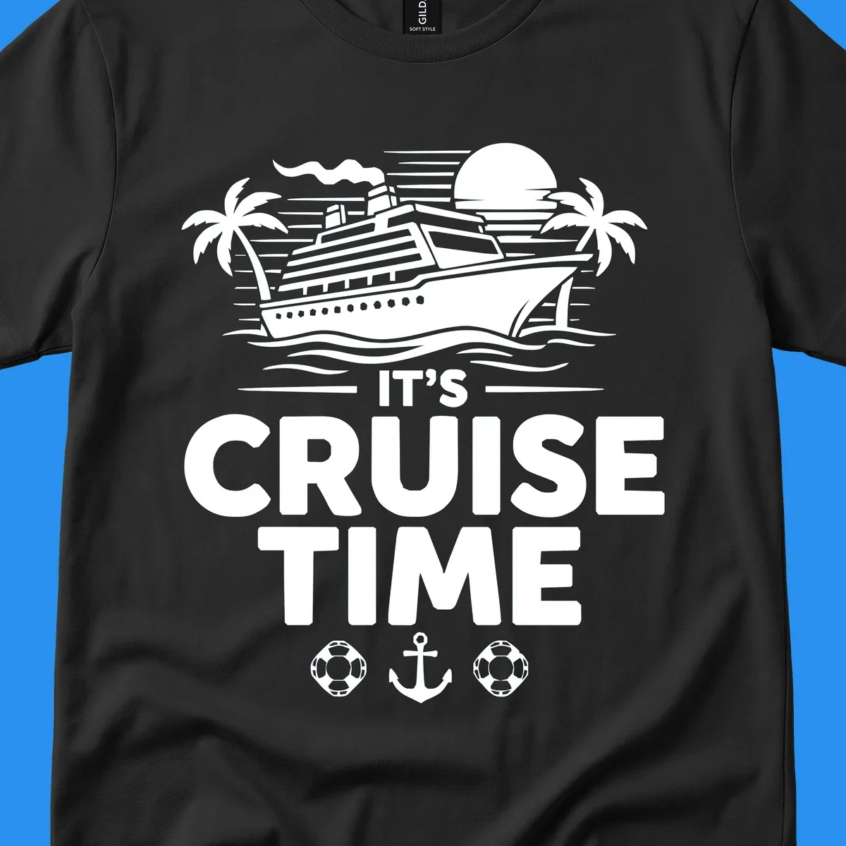 Its Cruise Time graphic with a cruise ship, palm trees, and text.