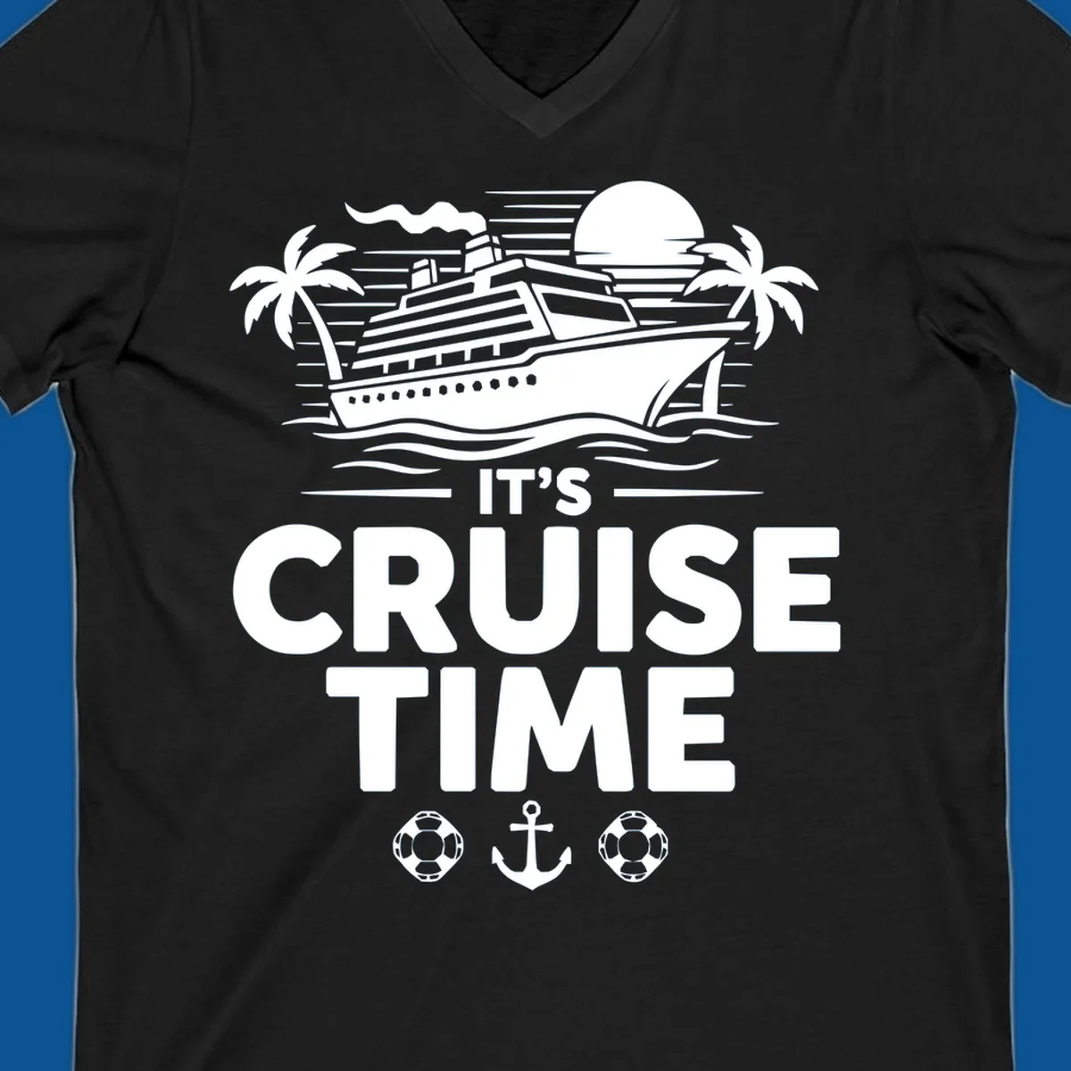 Its Cruise Time graphic with a cruise ship, palm trees, and text.