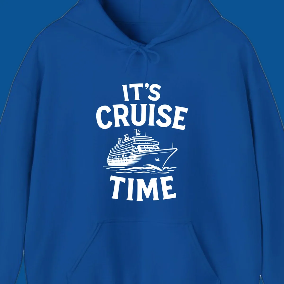 Its cruise time text with a cruise ship illustration.