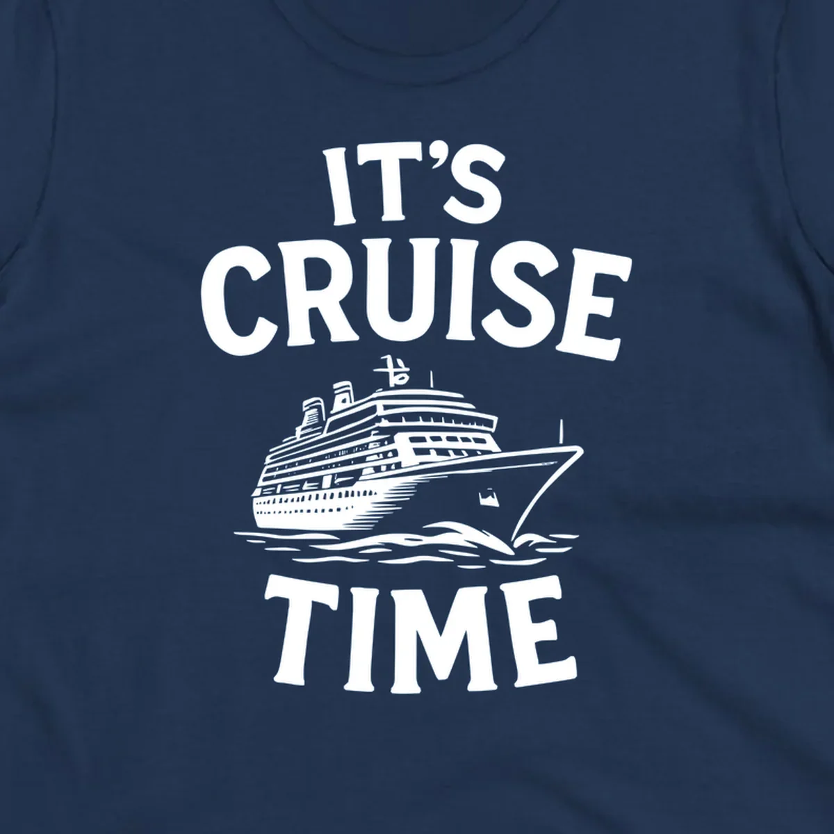 Its cruise time text with a cruise ship illustration.