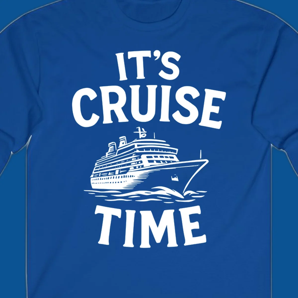 Its cruise time text with a cruise ship illustration.