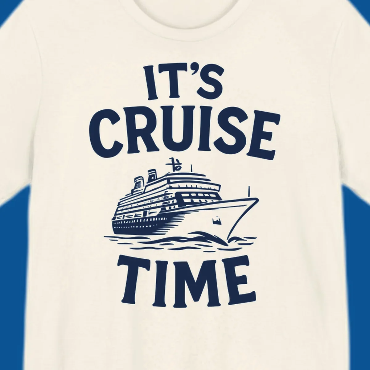 Its cruise time text with a cruise ship illustration.