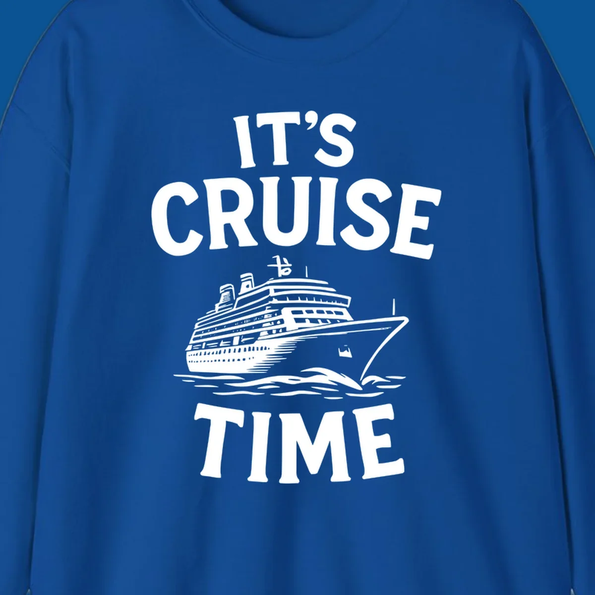 Its cruise time text with a cruise ship illustration.