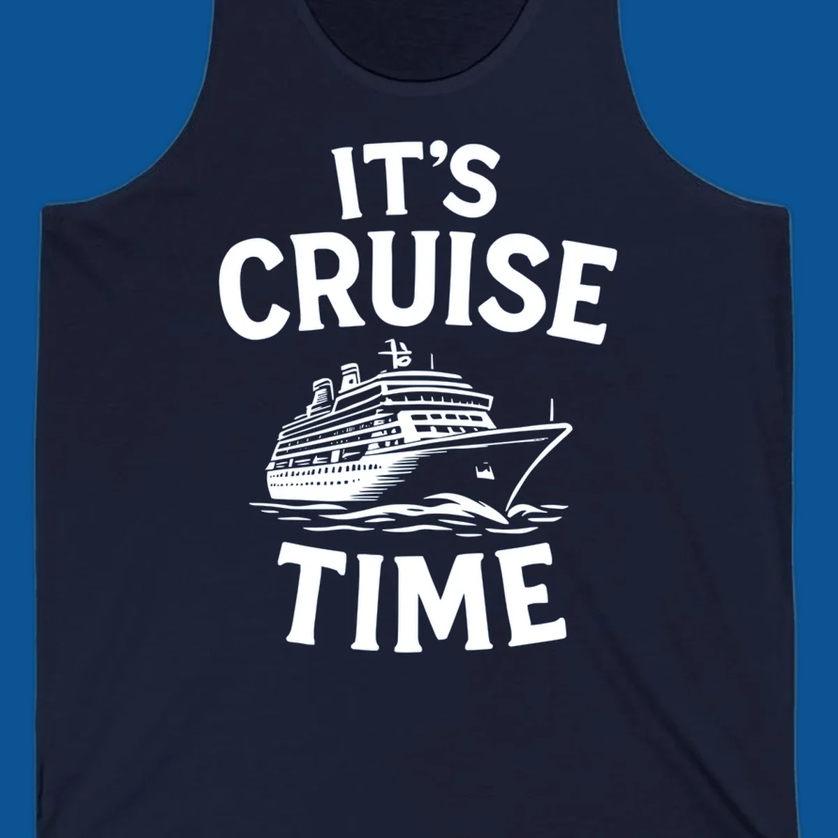 Its cruise time text with a cruise ship illustration.