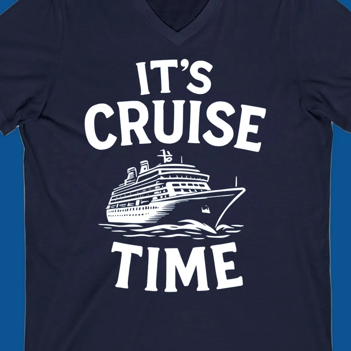 Its cruise time text with a cruise ship illustration.