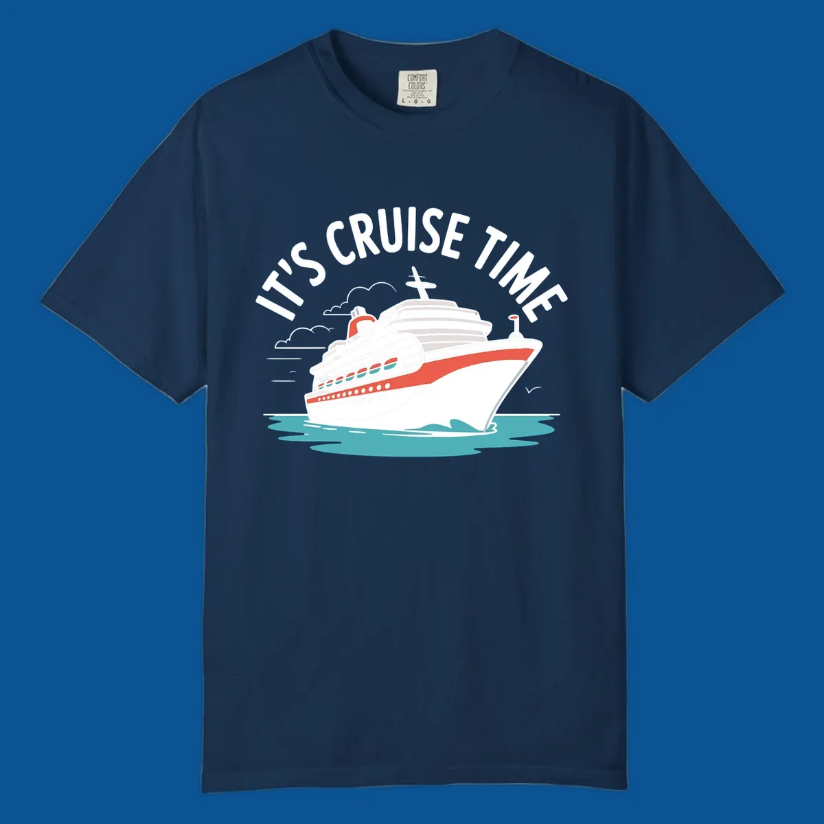 Cruise ship sailing on water with text 'IT'S CRUISE TIME' - cruise-ship-excitement
