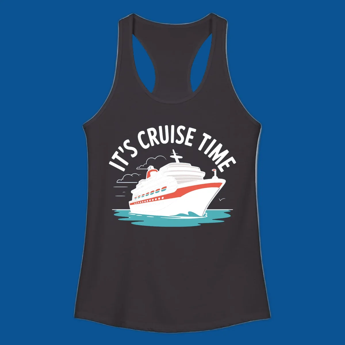Cruise ship sailing on water with text 'IT'S CRUISE TIME' - cruise-ship-excitement