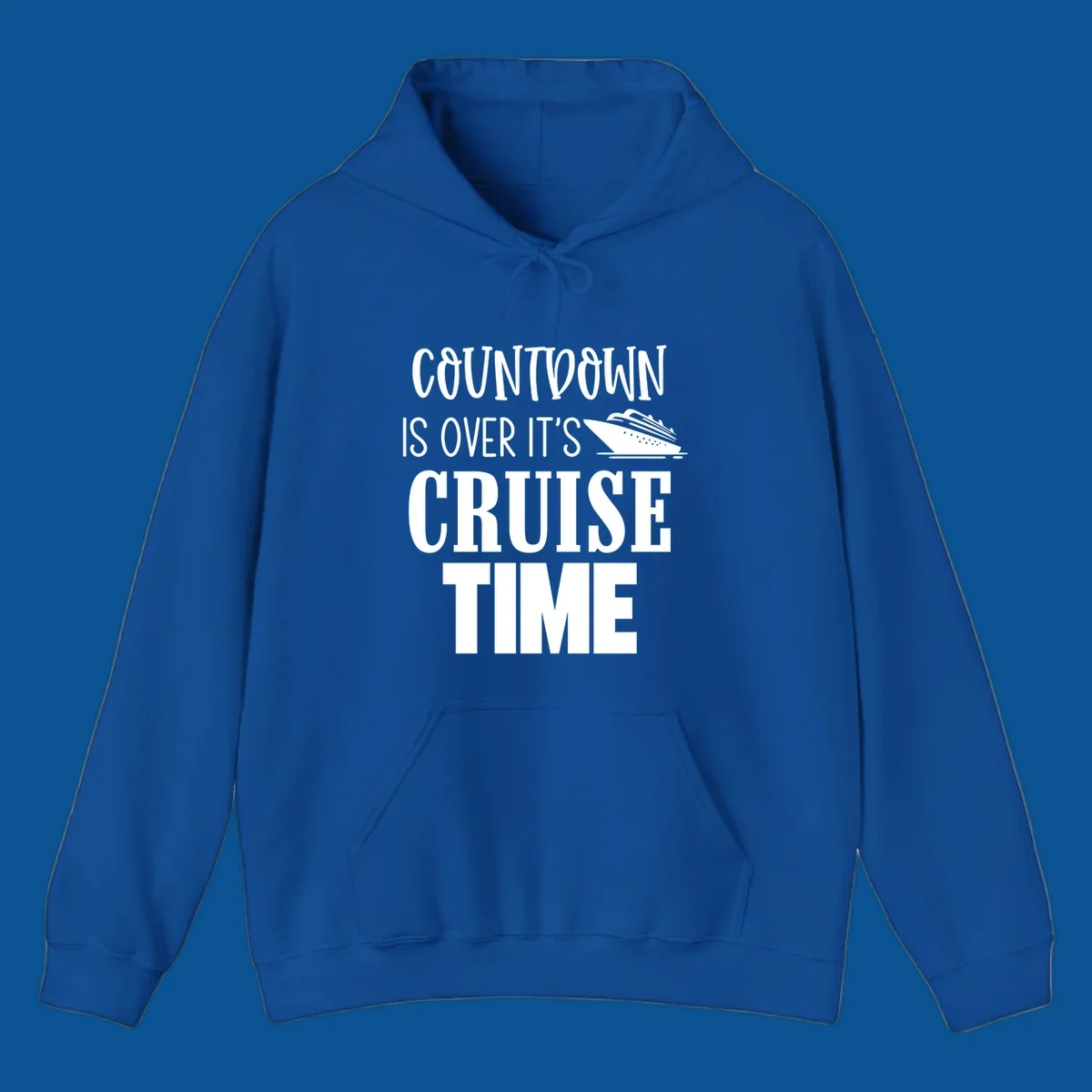 Countdown is over it's cruise time text with cruise ship illustration.