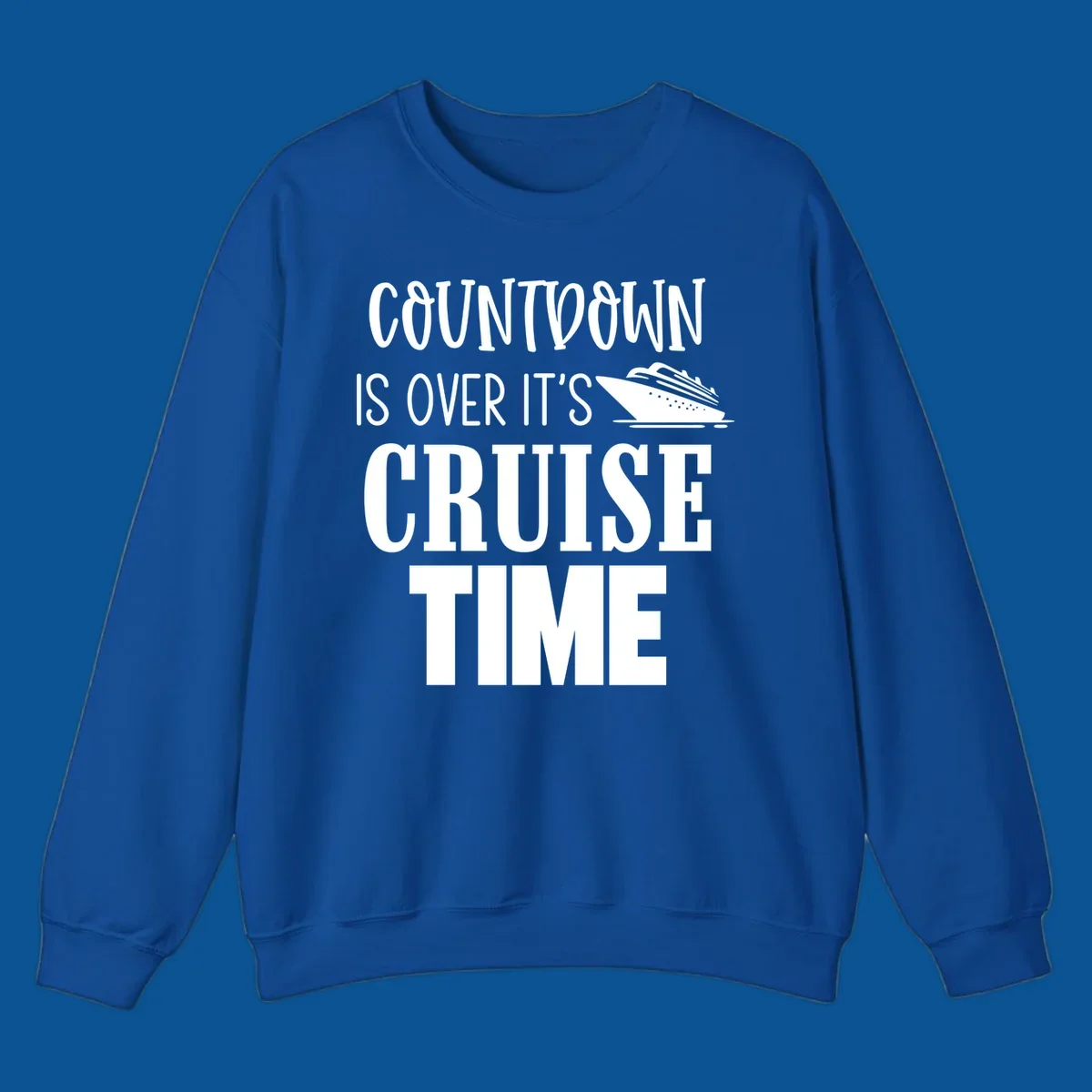 Countdown is over it's cruise time text with cruise ship illustration.