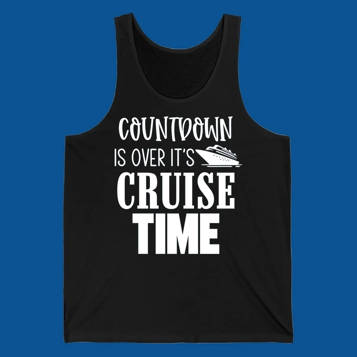 Countdown is over it's cruise time text with cruise ship illustration.