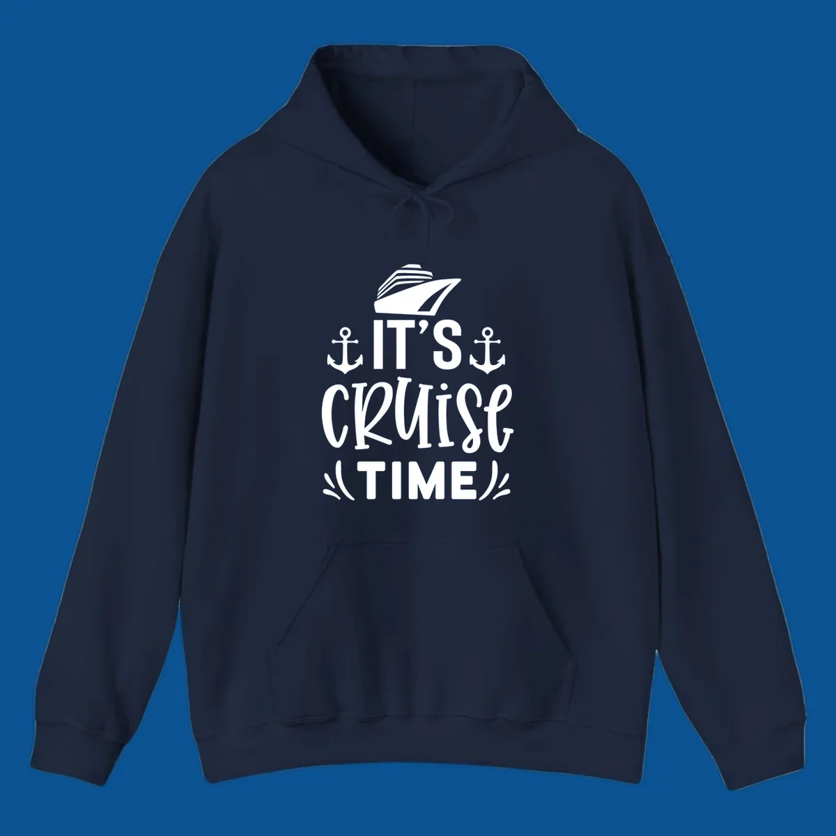 Cruise ship and anchors with text 'It's Cruise Time', cruise-time-typography.