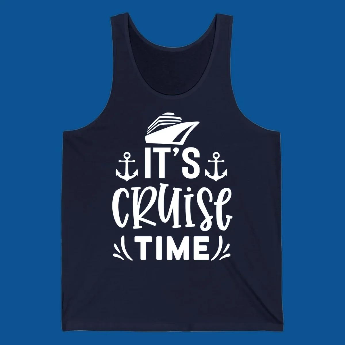 Cruise ship and anchors with text 'It's Cruise Time', cruise-time-typography.