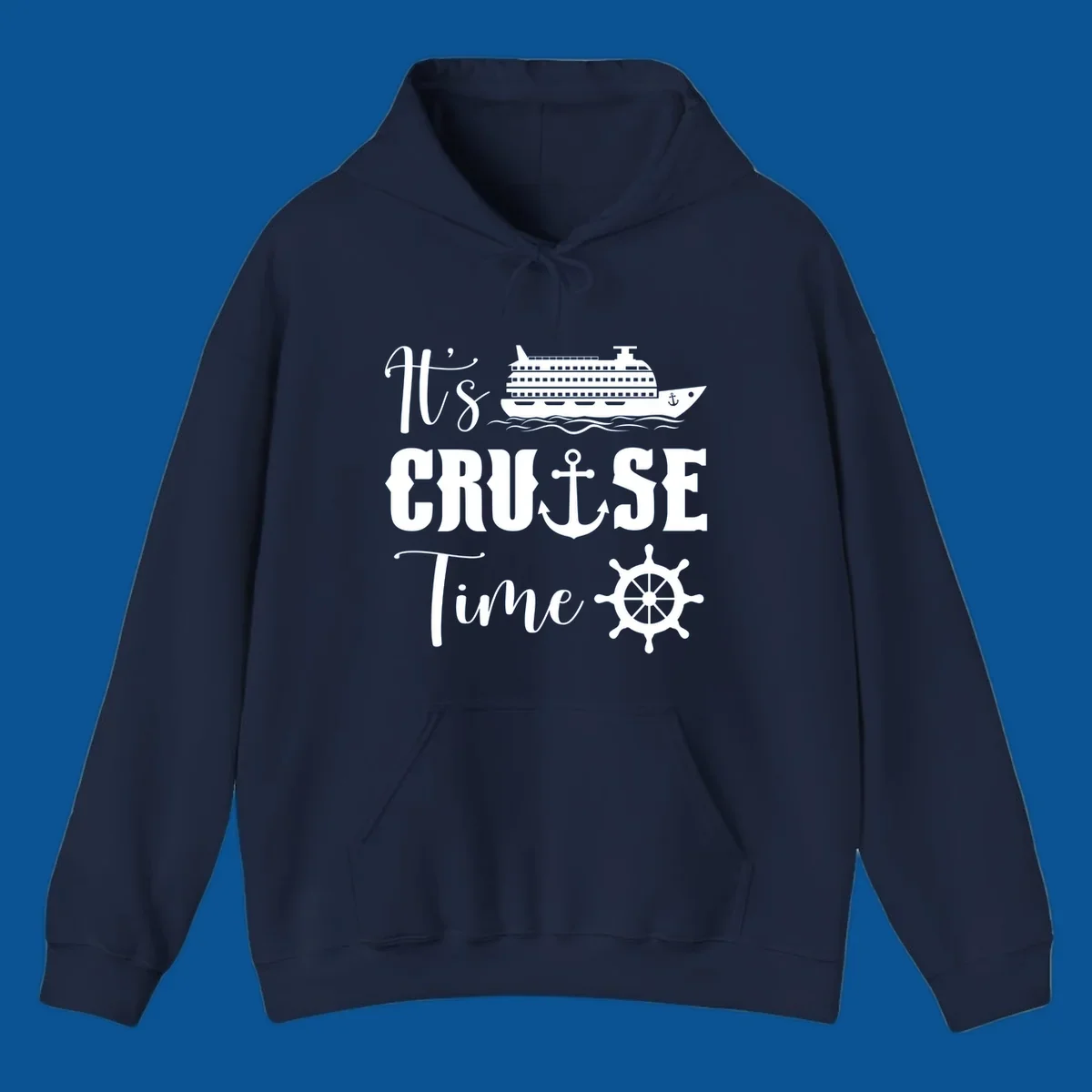 It's Cruise Time design with cruise ship, anchor, and ship wheel.