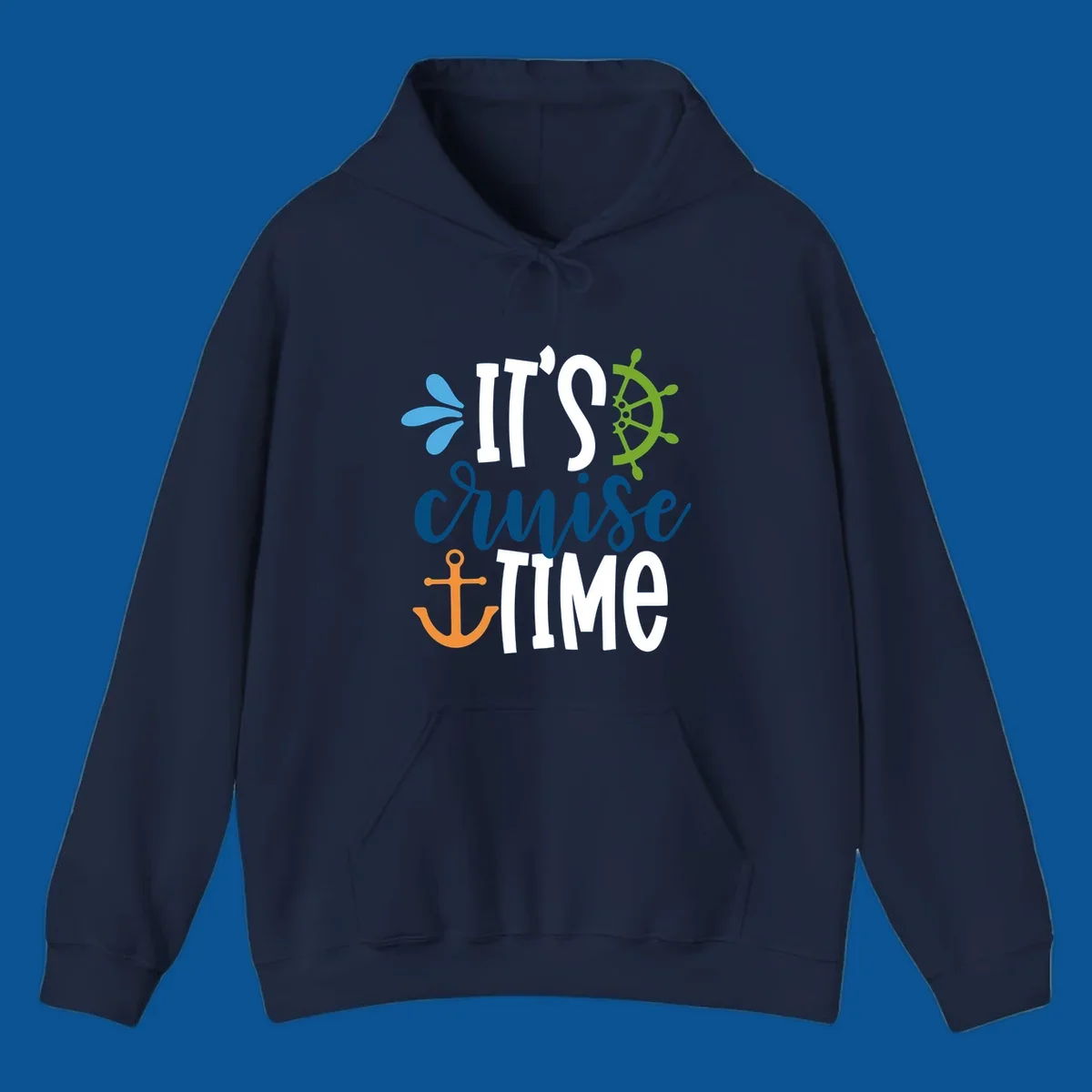 It's Cruise Time nautical design with anchor and ship's wheel.