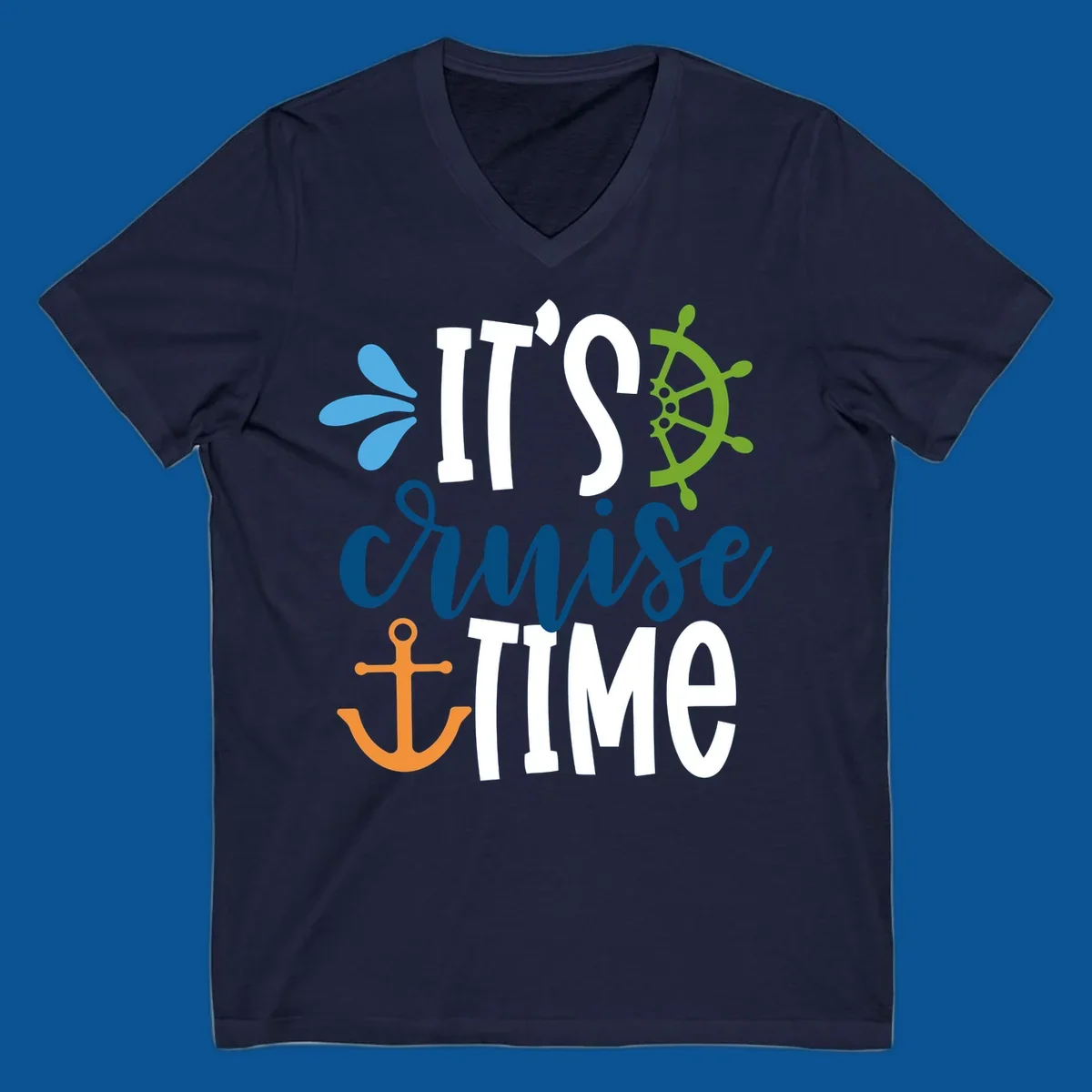 It's Cruise Time nautical design with anchor and ship's wheel.