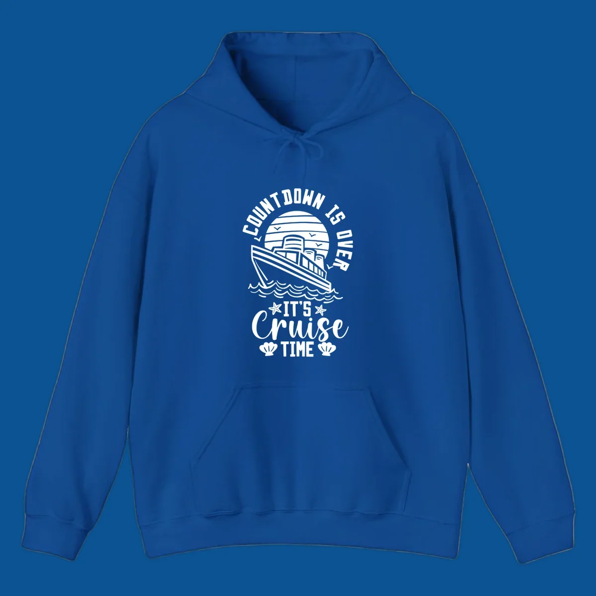 Cruise time countdown design with ship, sun, waves, and text 'Its Cruise Time'