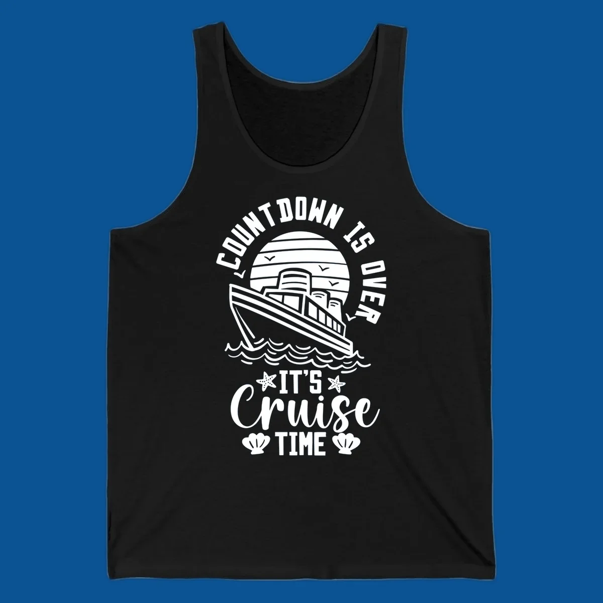 Cruise time countdown design with ship, sun, waves, and text 'Its Cruise Time'