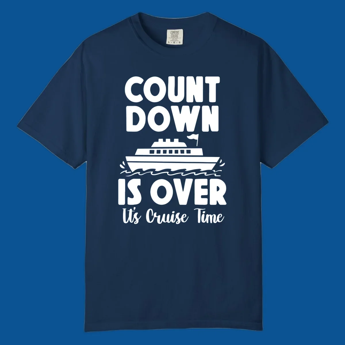 Cruise time countdown is over text with cruise ship illustration.