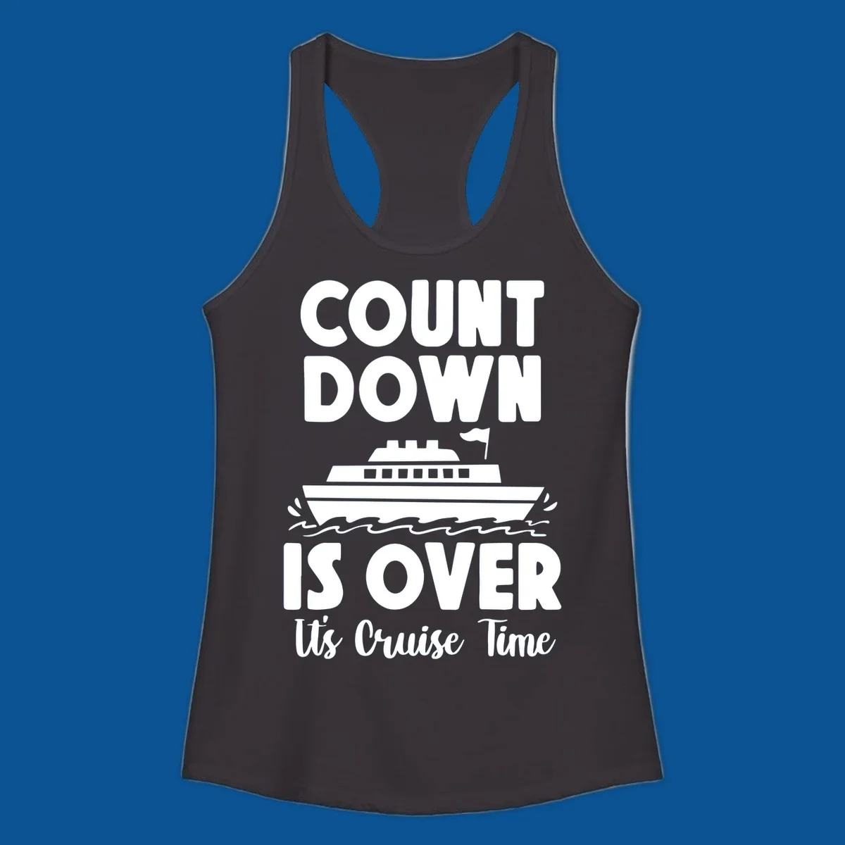 Cruise time countdown is over text with cruise ship illustration.