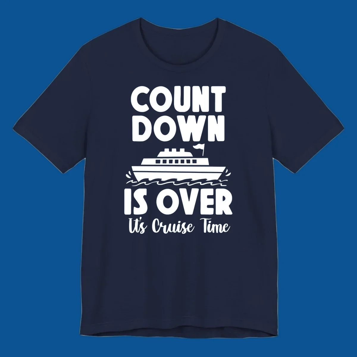 Cruise time countdown is over text with cruise ship illustration.