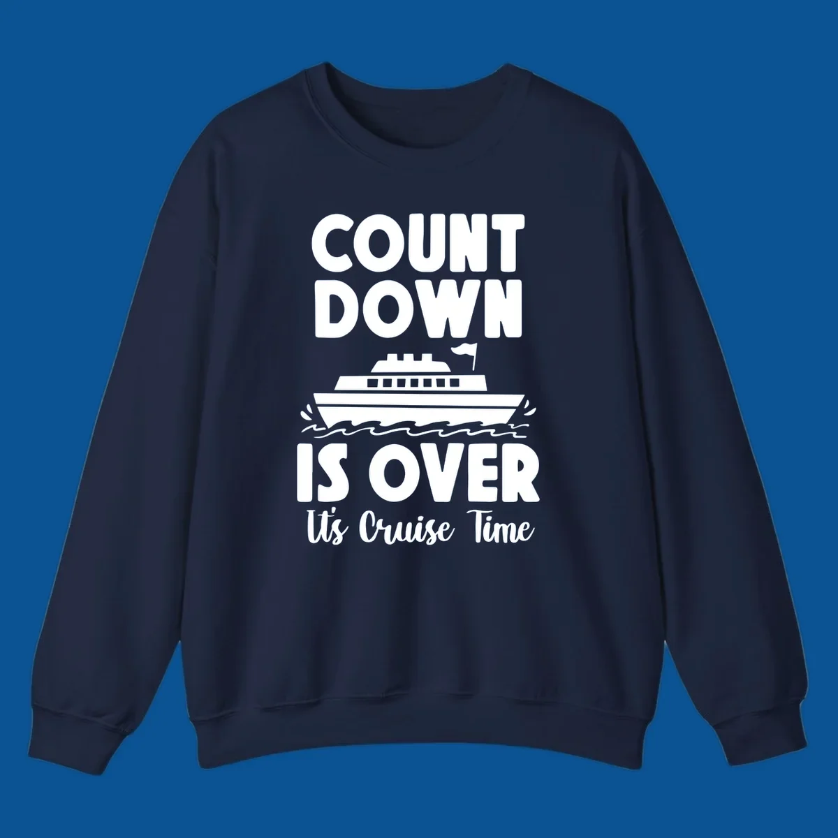 Cruise time countdown is over text with cruise ship illustration.