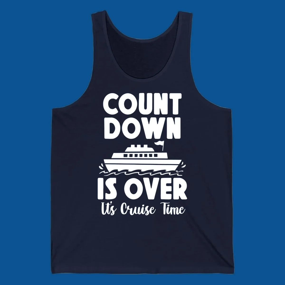 Cruise time countdown is over text with cruise ship illustration.