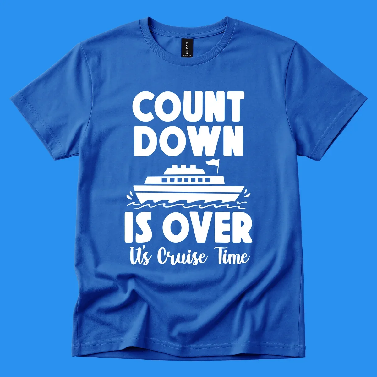 Cruise time countdown is over text with cruise ship illustration.