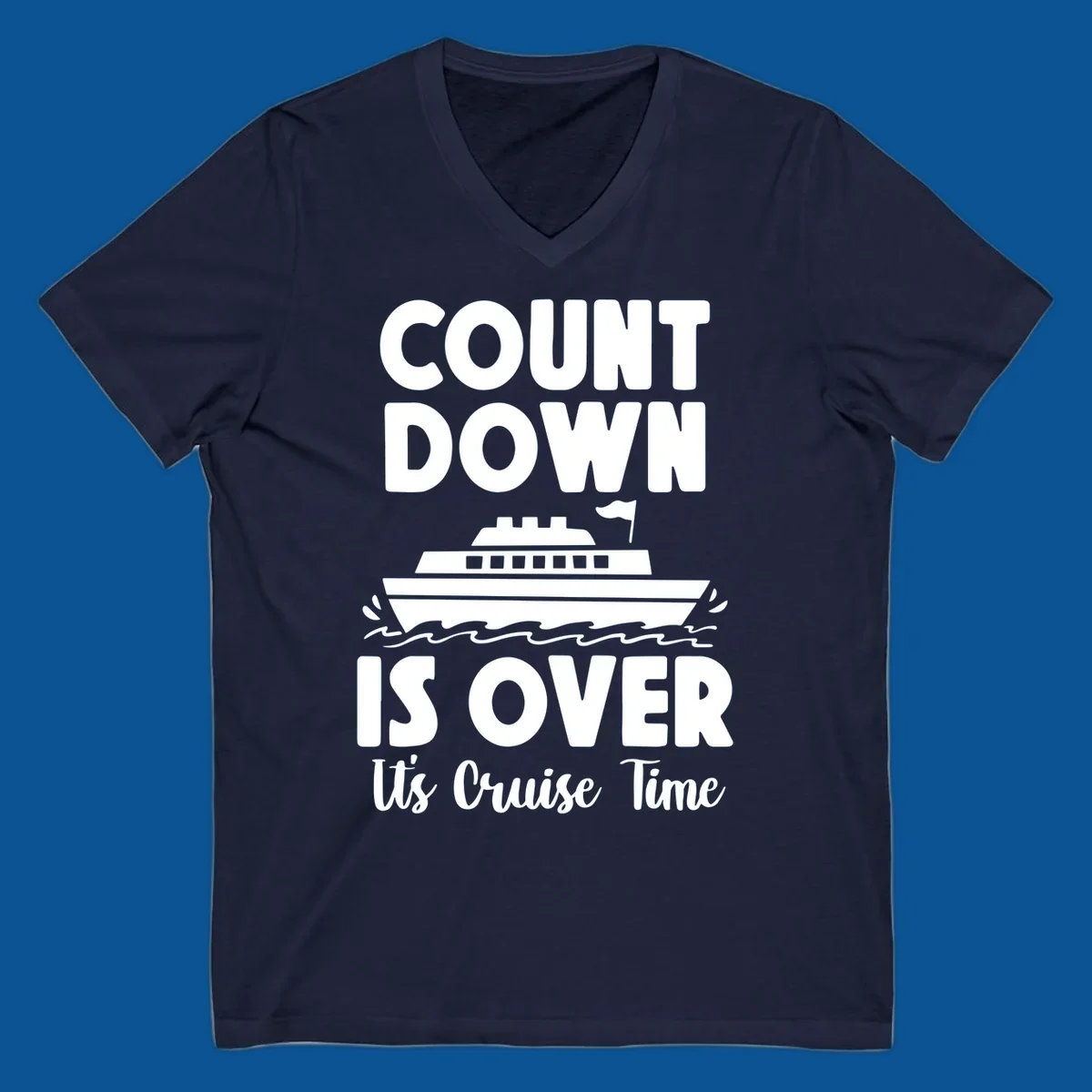 Cruise time countdown is over text with cruise ship illustration.