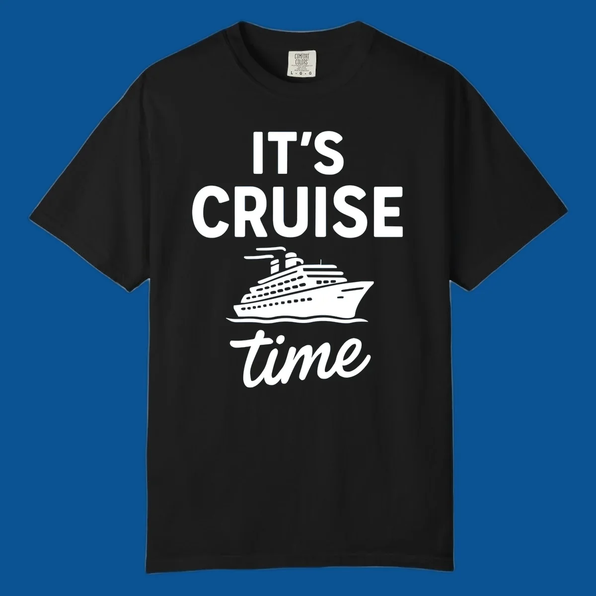 It's Cruise Time graphic with cruise ship illustration and bold text.