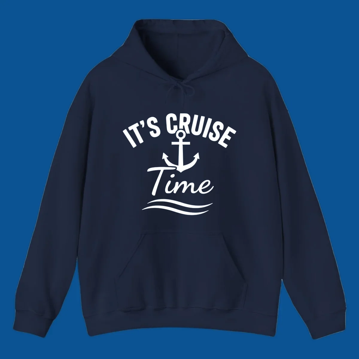 Its Cruise Time anchor graphic with text and waves