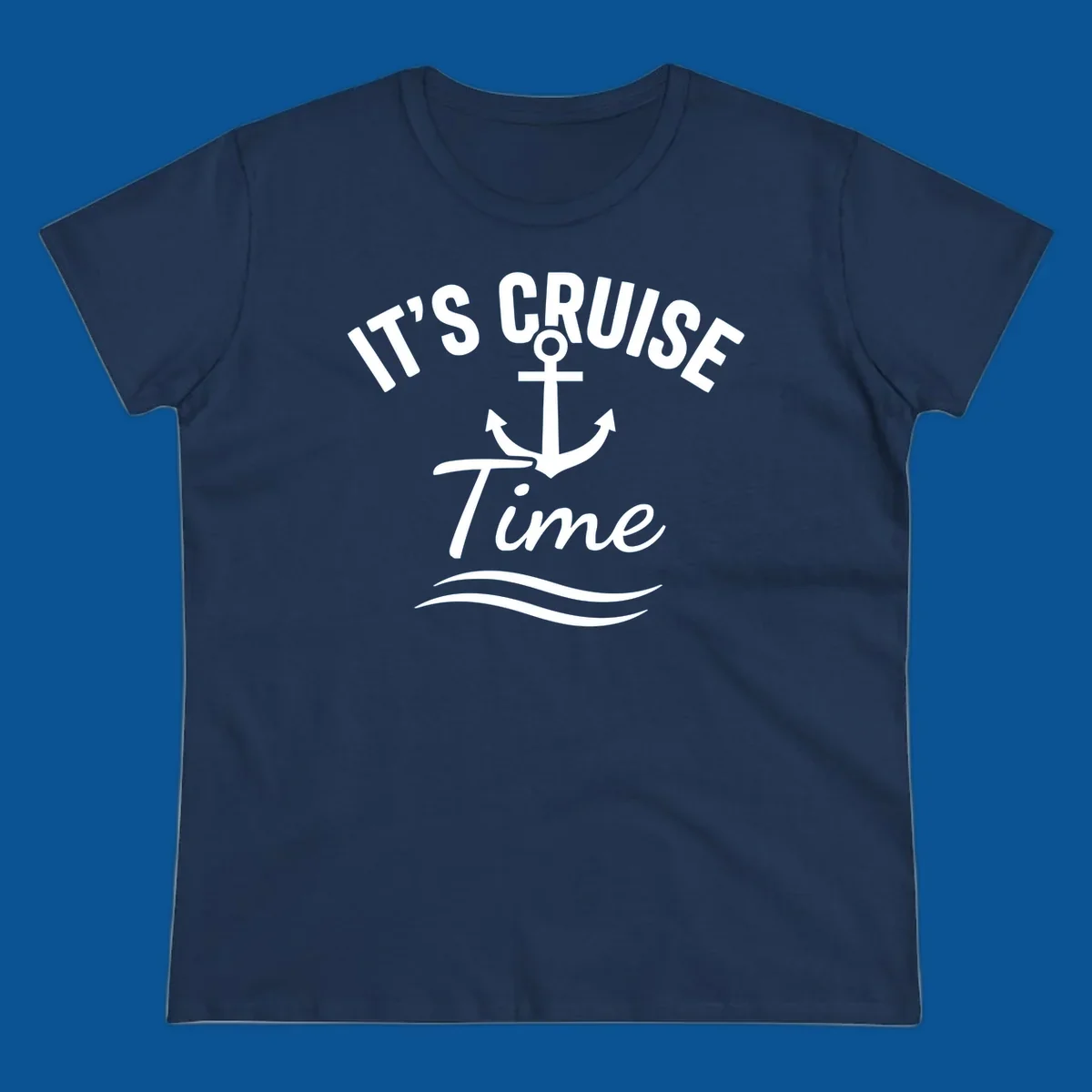 Its Cruise Time anchor graphic with text and waves