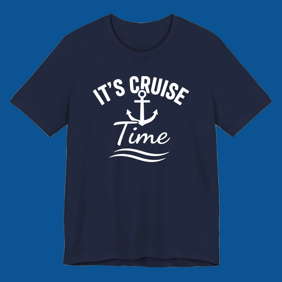 Its Cruise Time anchor graphic with text and waves