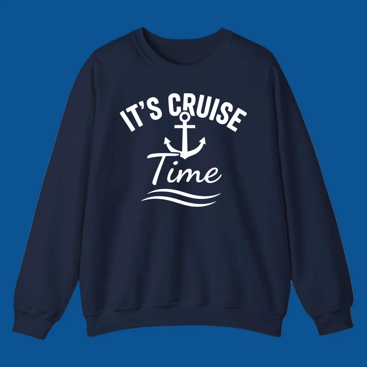 Its Cruise Time anchor graphic with text and waves