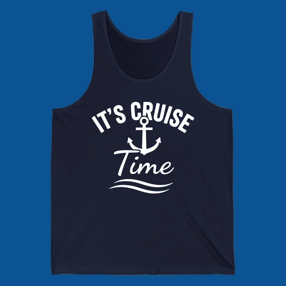 Its Cruise Time anchor graphic with text and waves