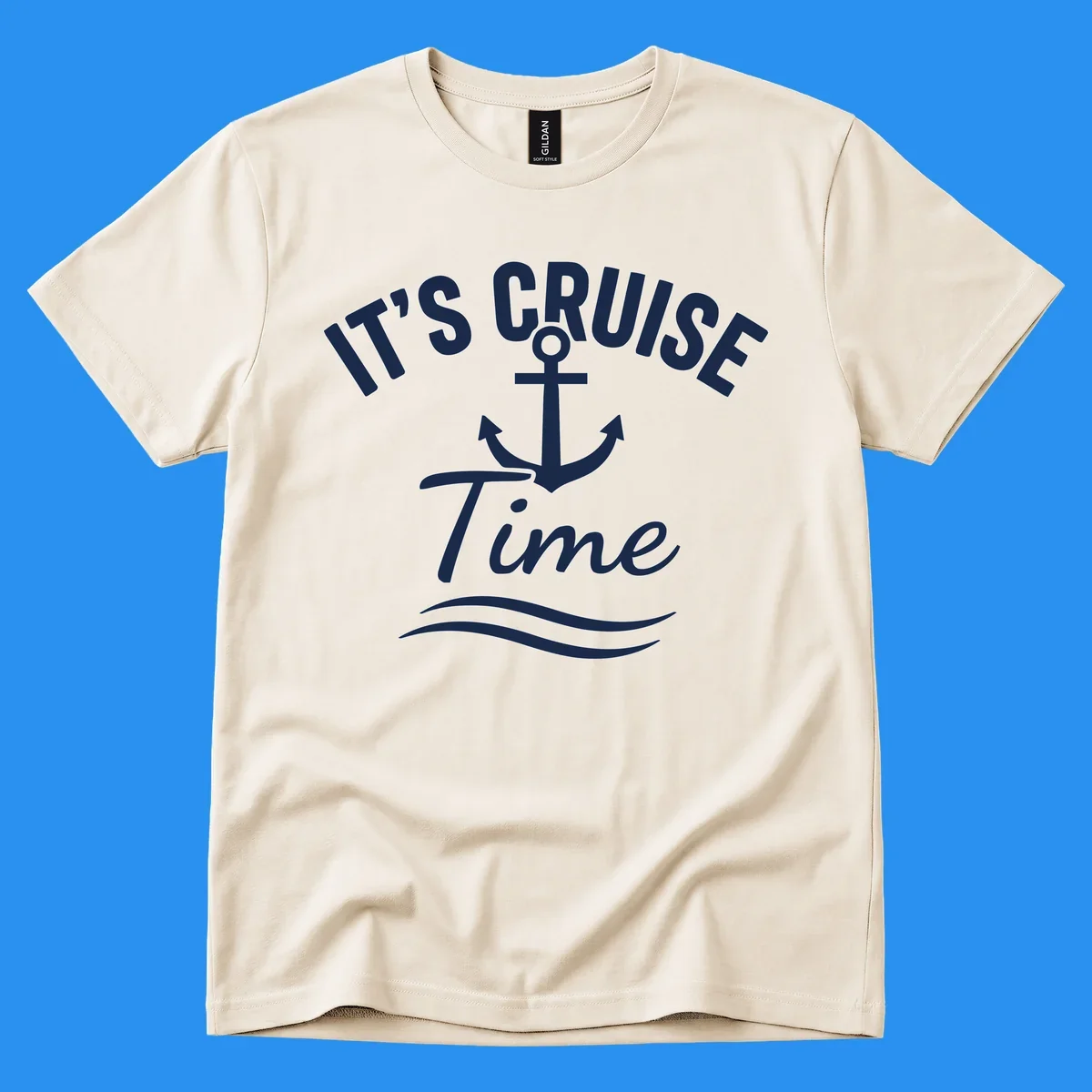 Its Cruise Time anchor graphic with text and waves