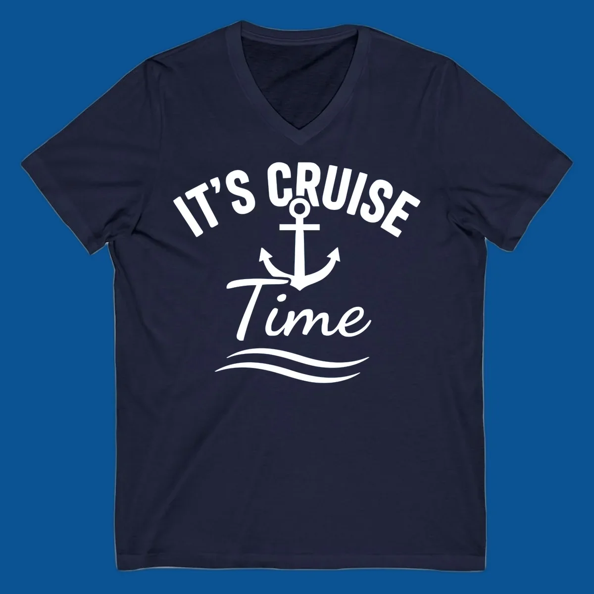Its Cruise Time anchor graphic with text and waves