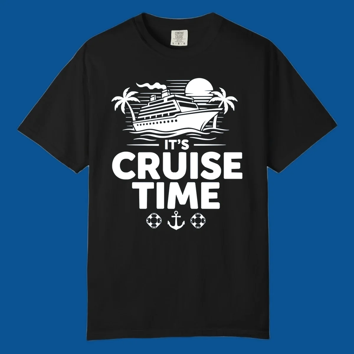 Its Cruise Time graphic with a cruise ship, palm trees, and text.