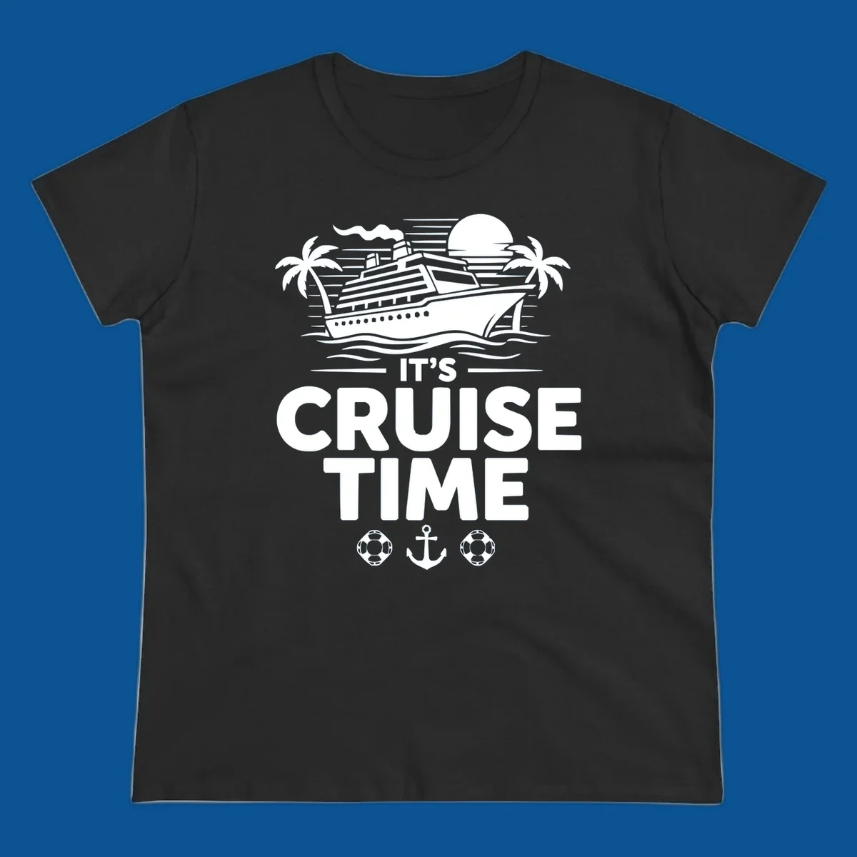 Its Cruise Time graphic with a cruise ship, palm trees, and text.