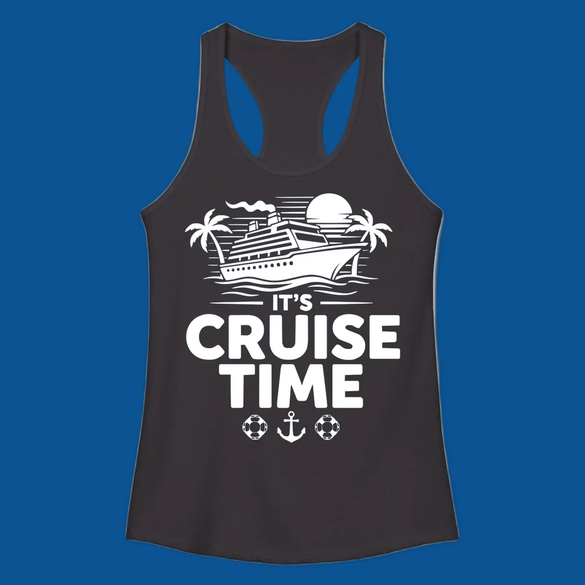 Its Cruise Time graphic with a cruise ship, palm trees, and text.