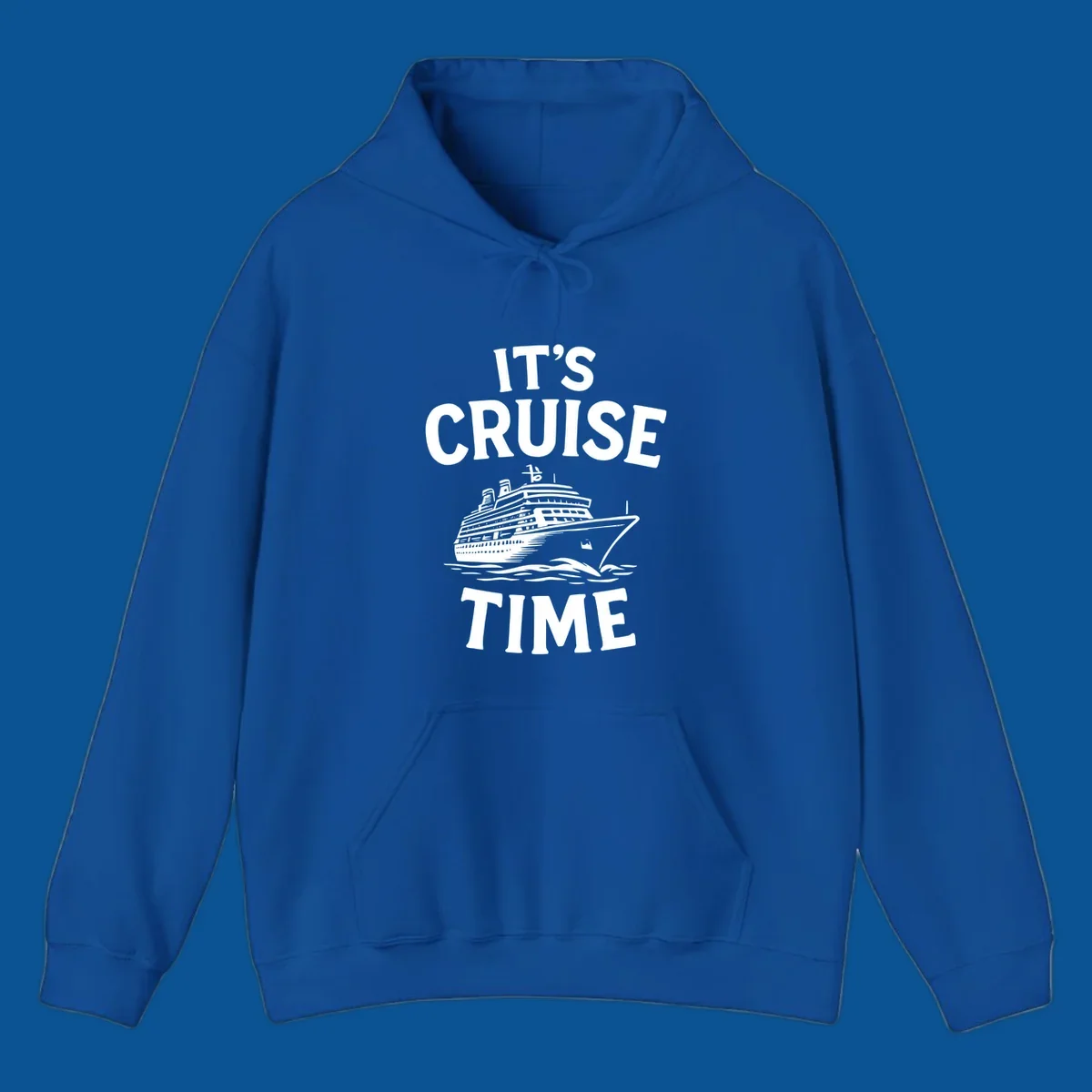 Its cruise time text with a cruise ship illustration.