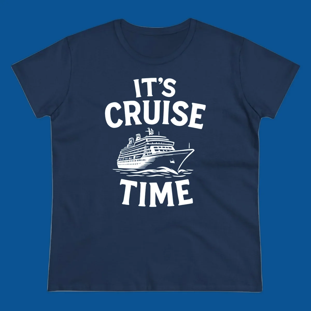 Its cruise time text with a cruise ship illustration.