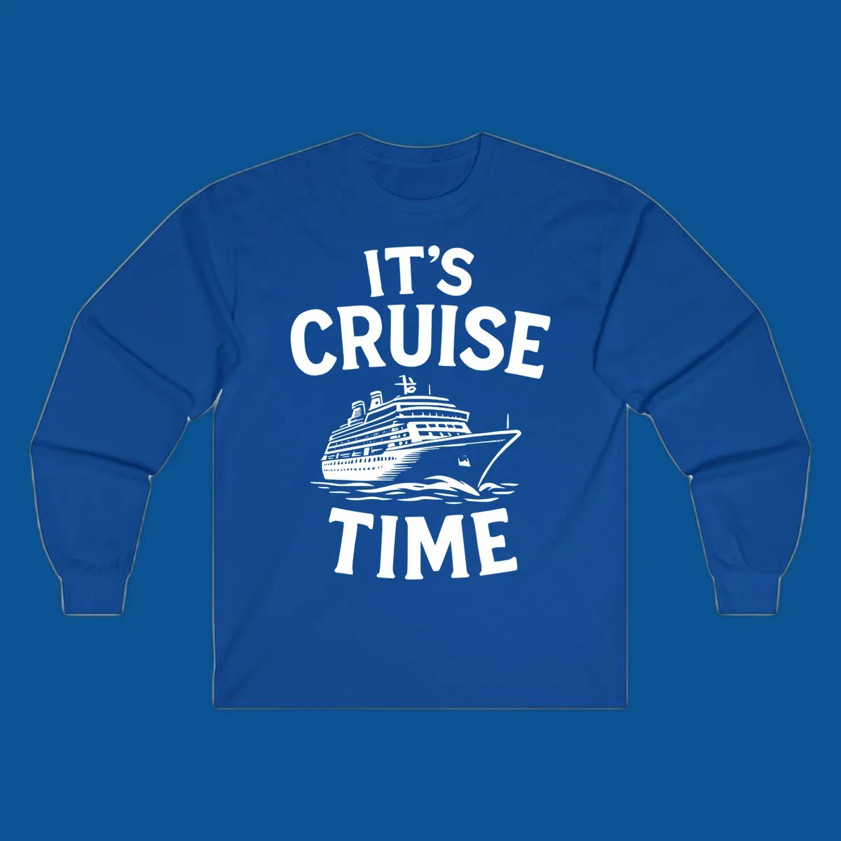Its cruise time text with a cruise ship illustration.