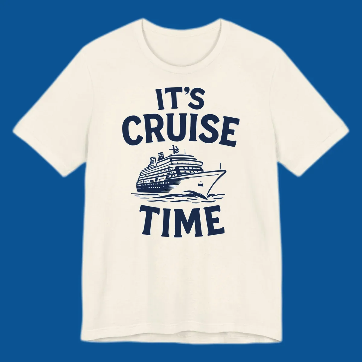 Its cruise time text with a cruise ship illustration.