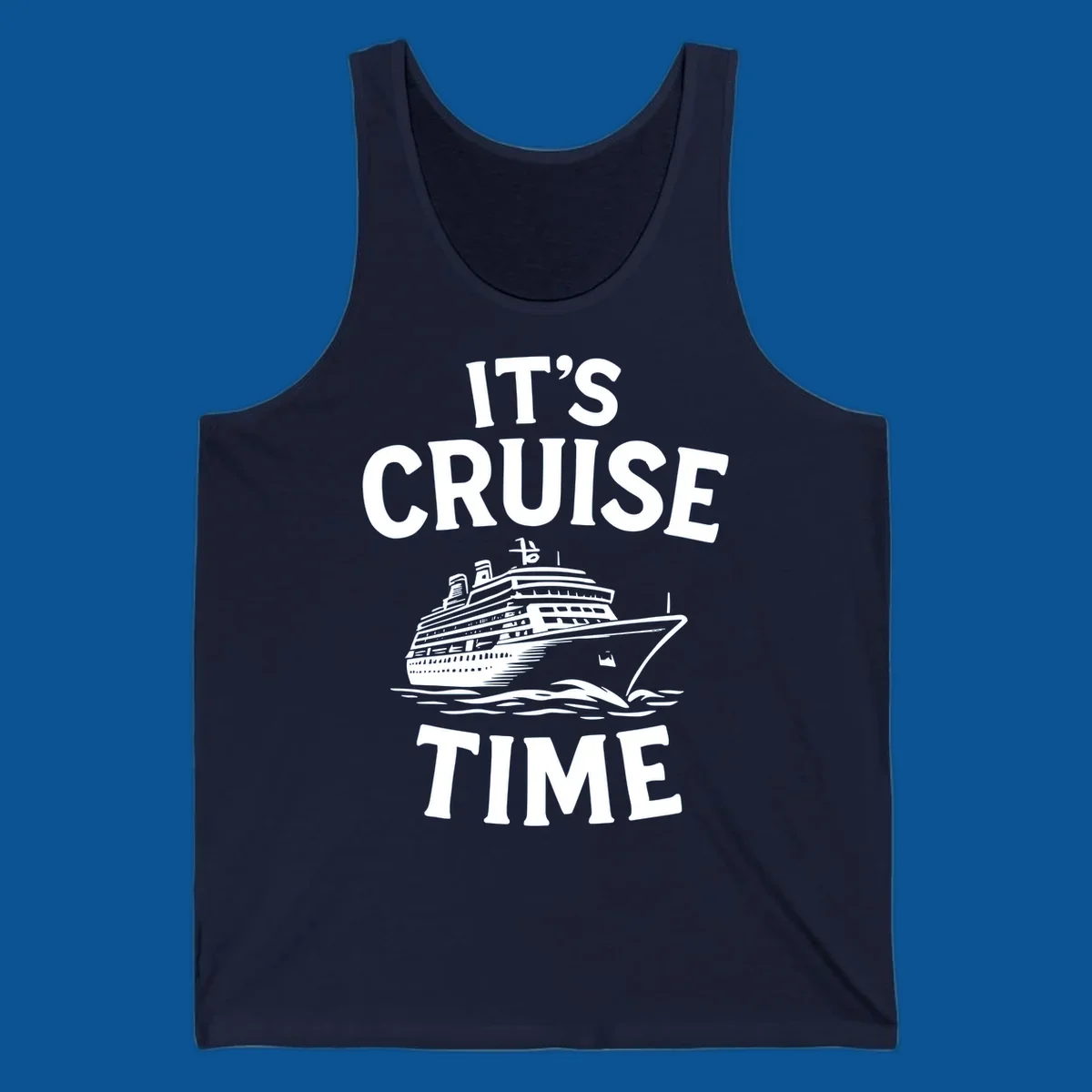 Its cruise time text with a cruise ship illustration.