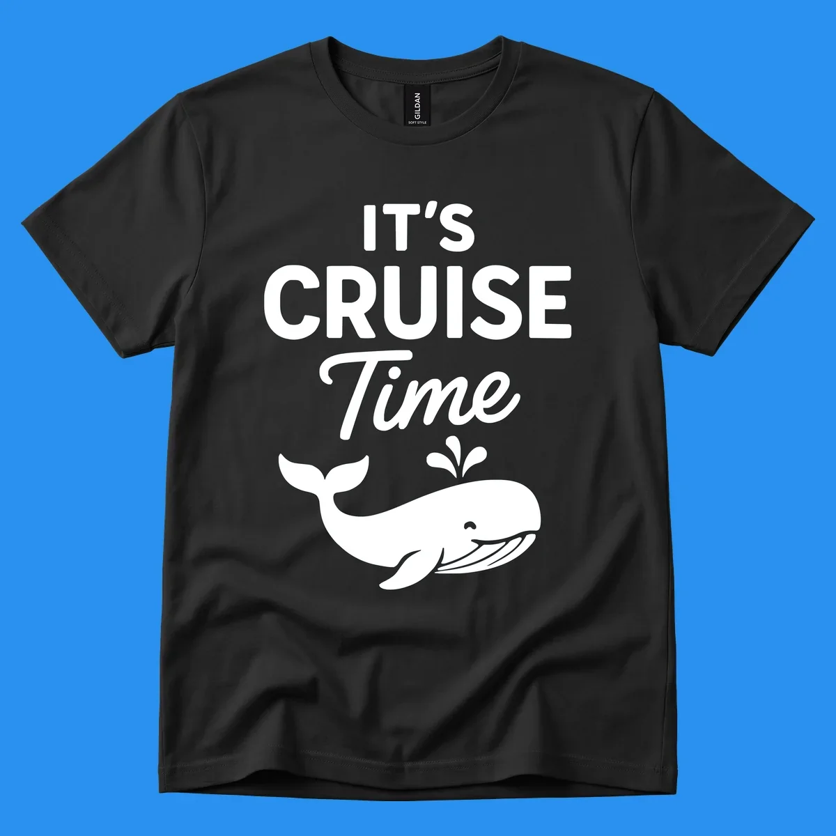 It's Cruise Time text with a whale illustration, excited for a cruise.