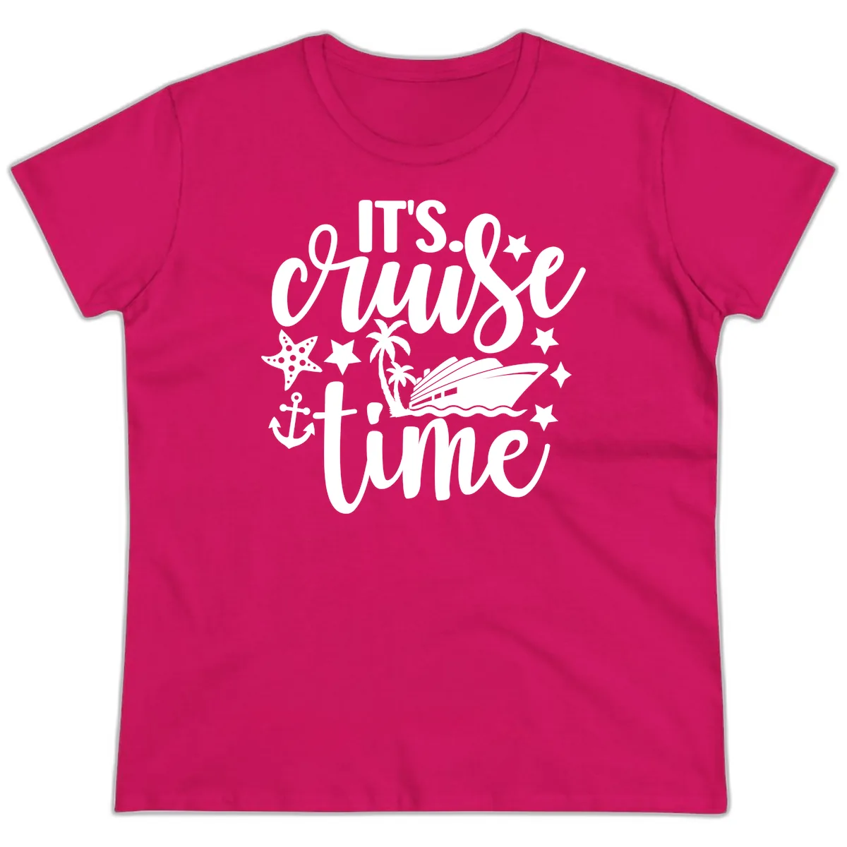 It's Cruise Time Design Ladies Tee in Heliconia