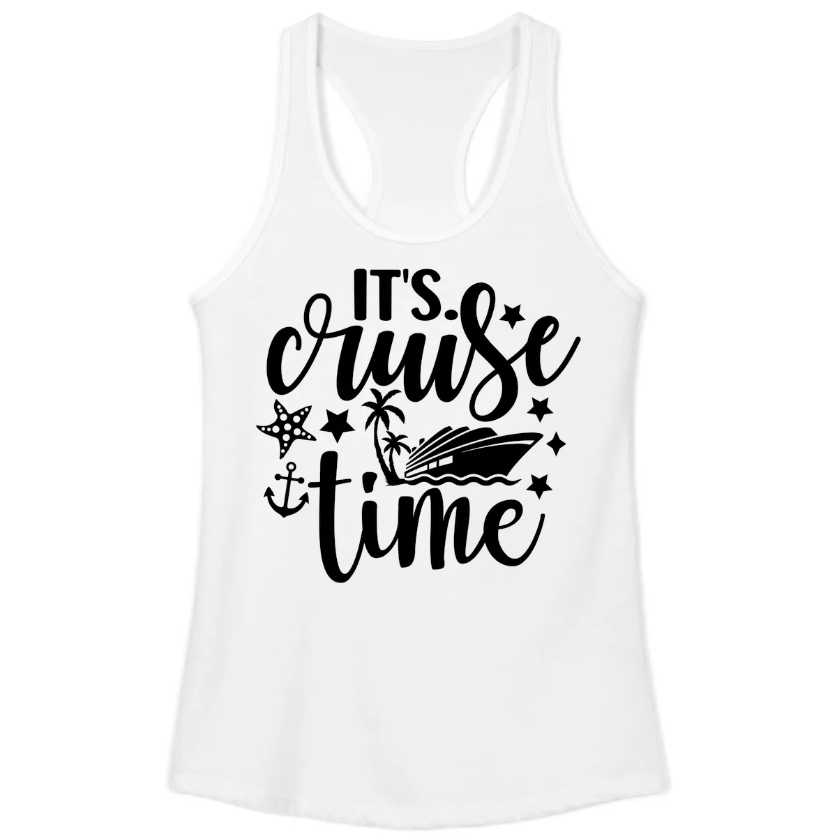 It's Cruise Time Design Ladies Tank in White