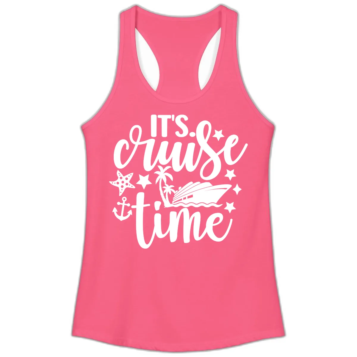 It's Cruise Time Design Ladies Tank in Solid Hot Pink