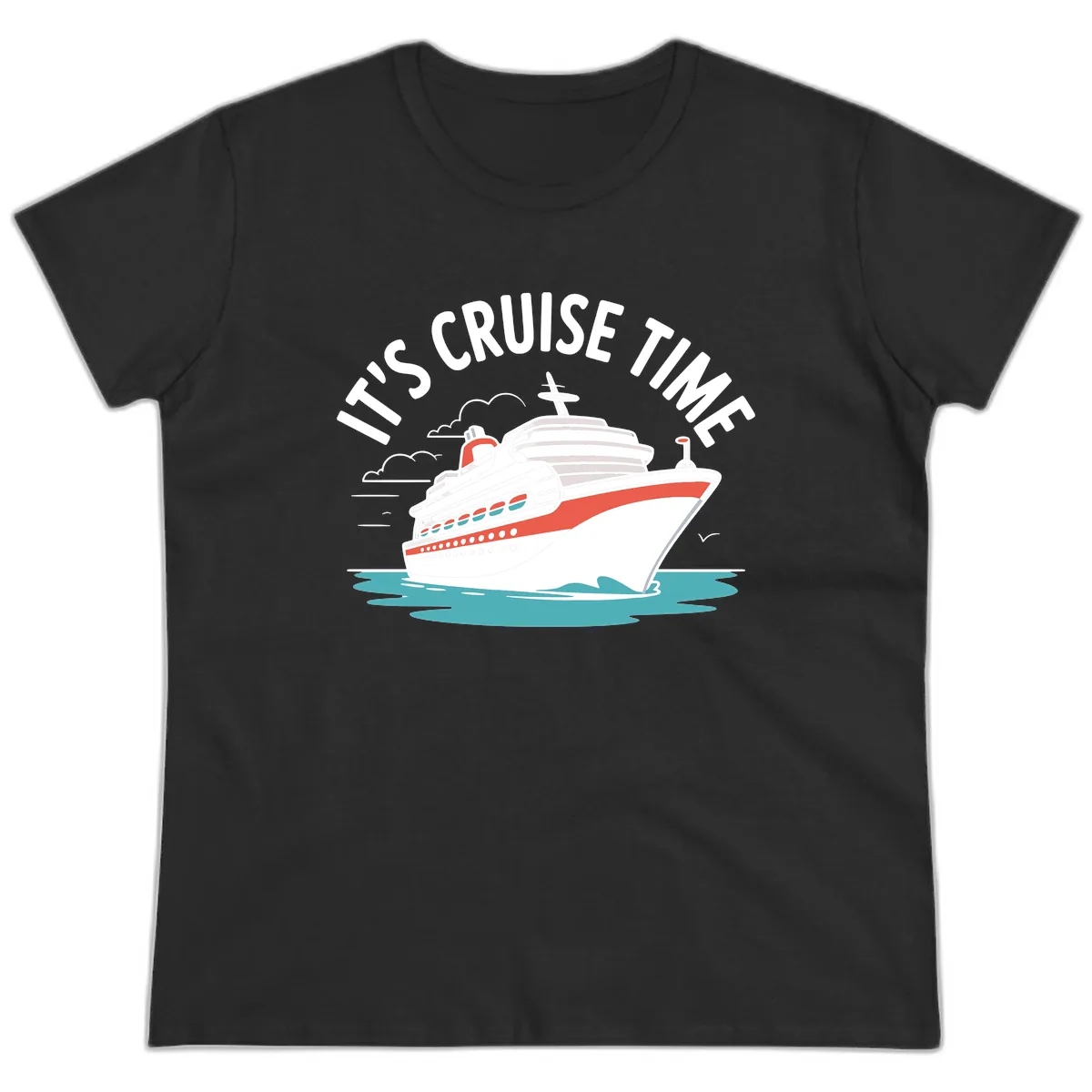 Its Cruise Time Ship Ladies Tee in Black