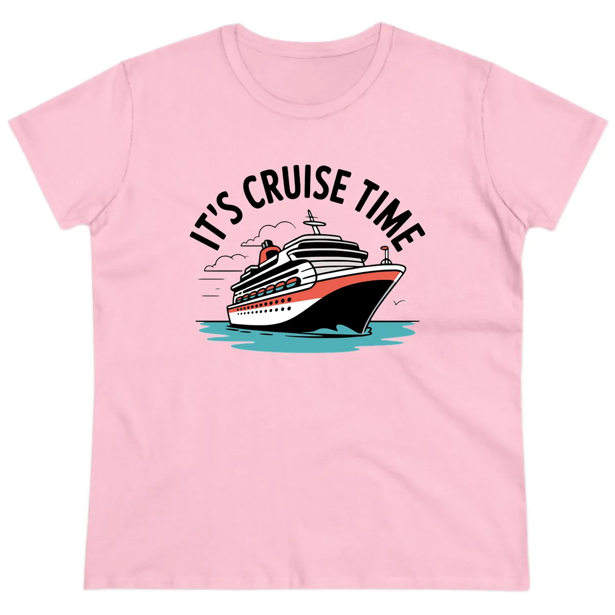 Its Cruise Time Ship Ladies Tee in Light Pink